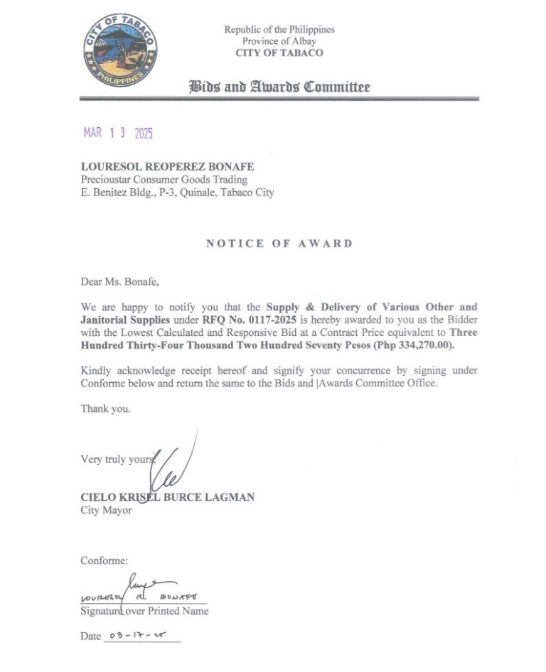 Notice of Award: Supply & Delivery of Various Other & Janitorial Supplies, PR No. 25-02-0131