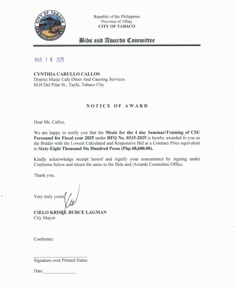 Notice of Award: Meals for the 4 Day Seminar/Training of CSU Personnel for FISCAL year 2025, PR No. 25-03-0347