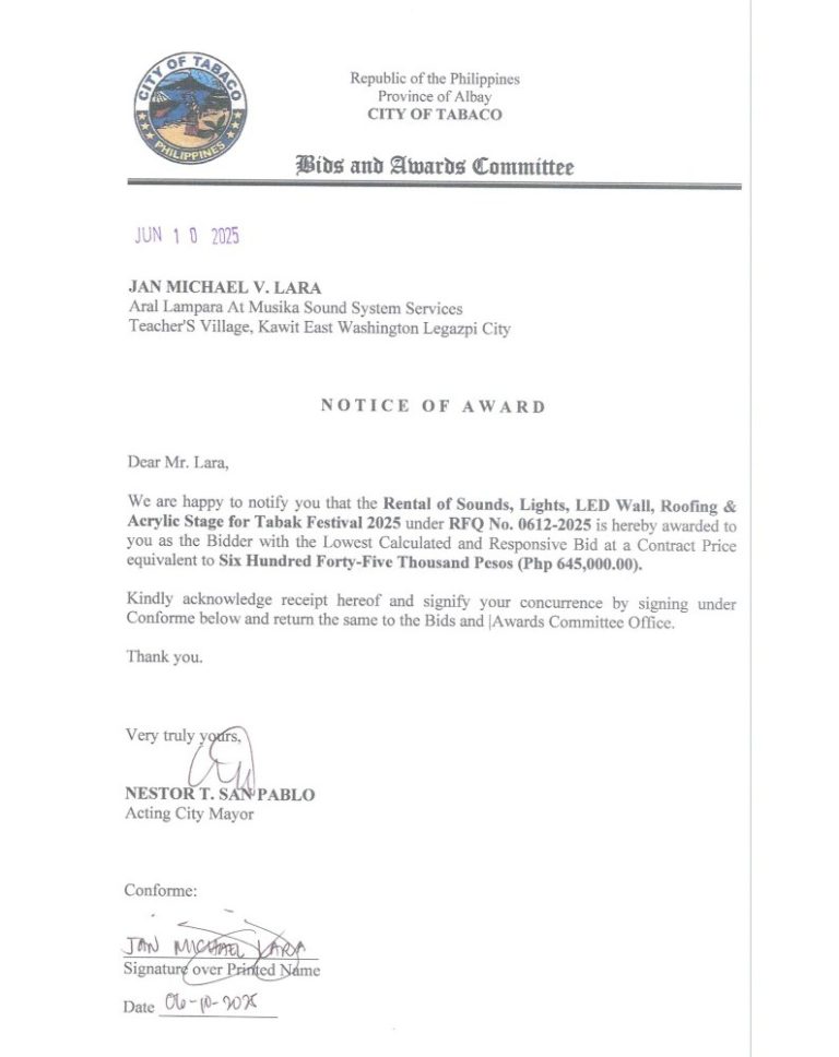 Notice of Award: Rental of Sounds, Lights, LED Wall, Roofing & Acrylic Stage for Tabak Festival 2025, PR No. 25-06-0712