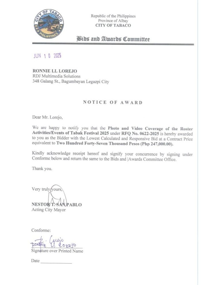 Notice of Award: Photo and Video Coverage of the Roster Activities/Events of Tabak Festival 2025, PR No. 25-06-0722