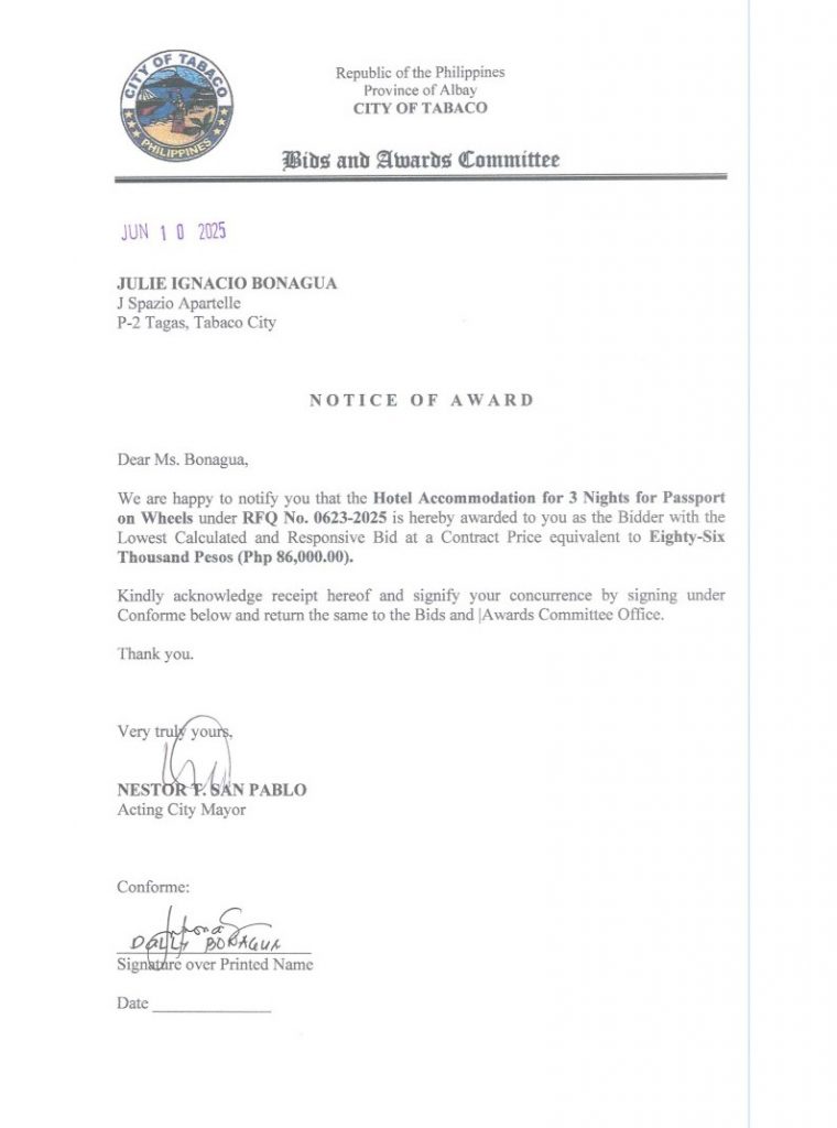 Notice of Award: Hotel Accommodation for 3 Nights for Passport on Wheels, PR No. 25-06-0723