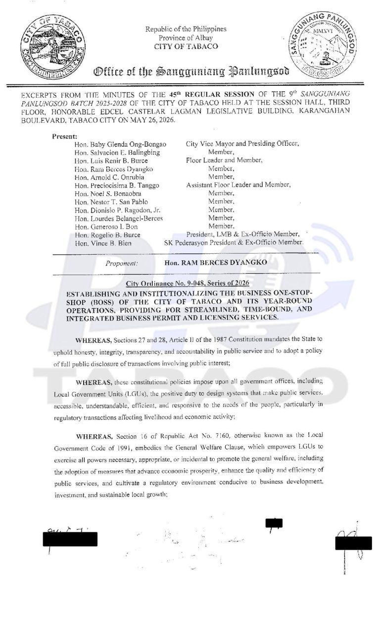 𝗕𝗔𝗚𝗢𝗡𝗚 𝗢𝗥𝗗𝗜𝗡𝗔𝗡𝗦𝗔 𝗦𝗔 𝗧𝗔𝗕𝗔𝗖𝗢 𝗖𝗜𝗧𝗬: 𝗔𝗟𝗔𝗠𝗜𝗡 𝗔𝗡𝗚 𝗠𝗚𝗔 𝗗𝗘𝗧𝗔𝗟𝗬𝗘